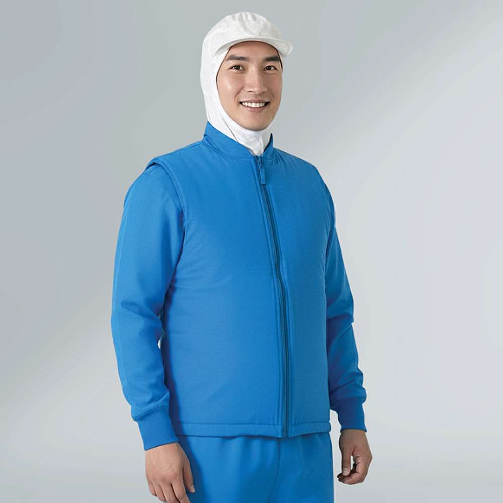 (블루)발수 스판 방한위생패딩조끼 겨울용위생복 식품공장 방한위생복 - 상품 이미지