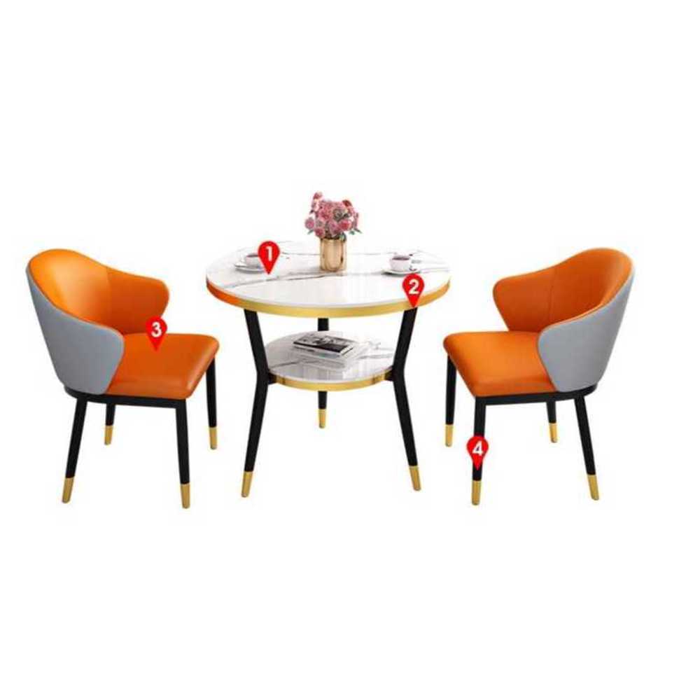카페 테이블 의자 세트 인테리어 원탁 디자인 가구 오렌지+그레이(테이블 60cm+의자 2개) - 상세 이미지 5