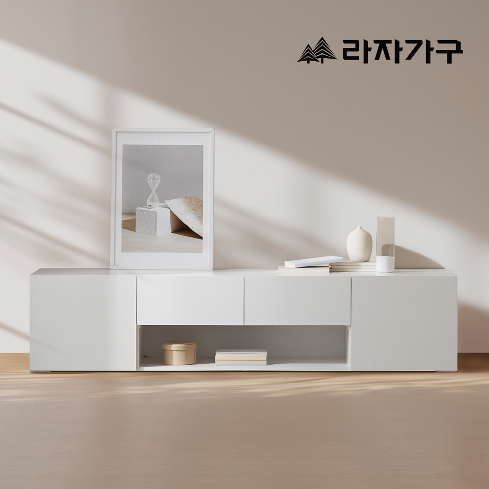 라자가구 인디고 E0 LED 조명 수납 거실장 티비다이 TV선반 티비장 1800(일반형), 화이트