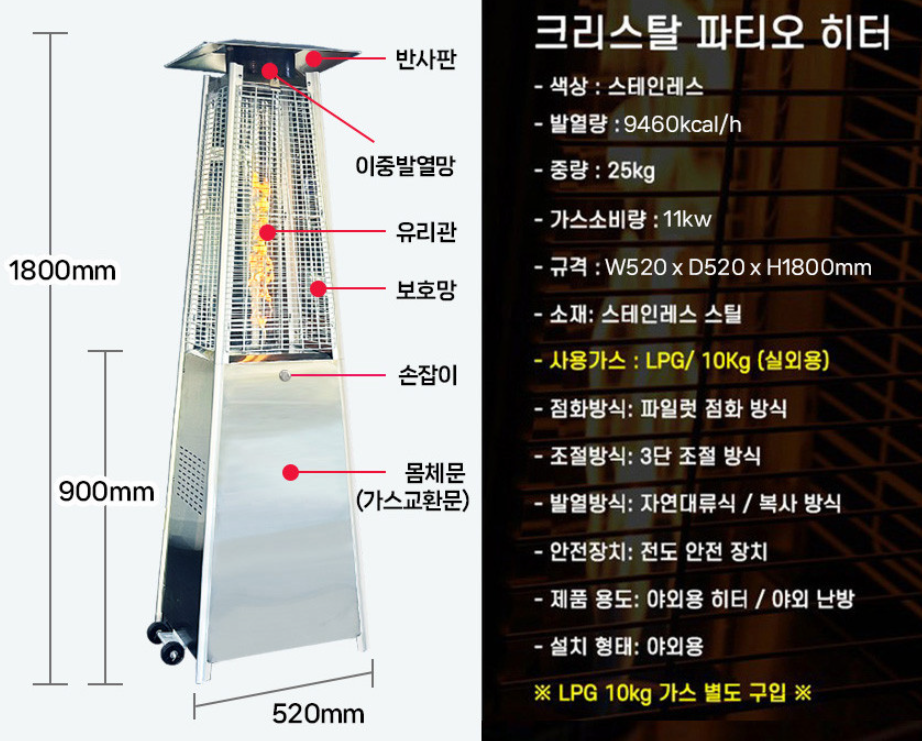 lpg 난방기 야외가스난로 호텔 카페 글래스파티오히터