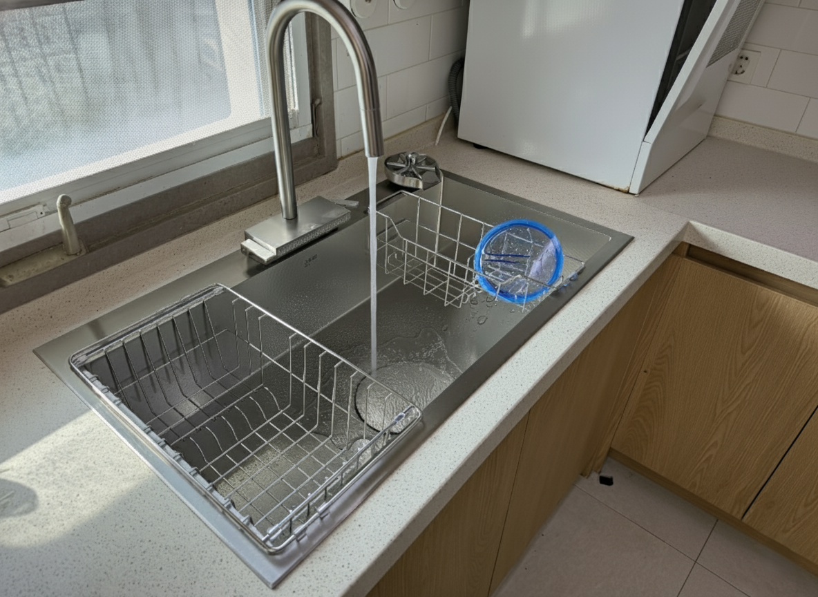 사각싱크볼 교체 백조 아티잔 주방 싱크대 폭포수전