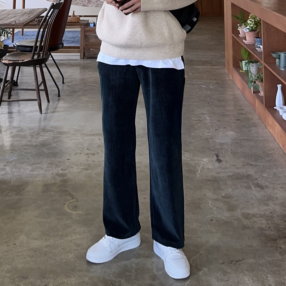 남자 코듀로이팬츠 기모 와이드 겨울 골덴 바지 남자바지 - 상세 이미지 5