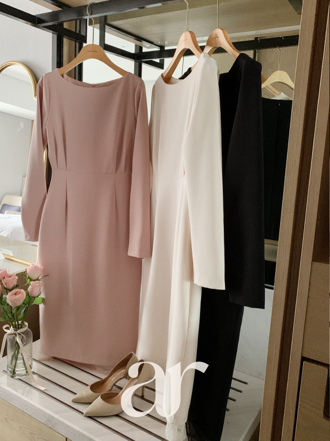 쉬폰 레이어드 H라인 롱 긴팔 하객룩 격식 원피스 op16227