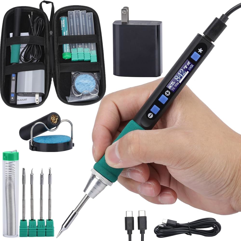 빠른 가열이 가능한 C235 팁, 다이내믹 스크린, 공구 가방이 있는 컴팩트 USB 납땜 인두, 다기능 커버, 타입-C 충전, 슬립 모드, PD/QC 프로토콜이 포함된 WEP 92 - 상품 이미지