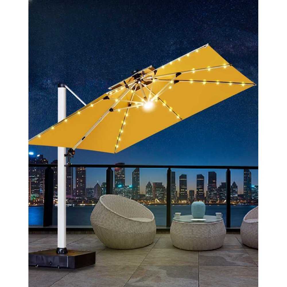 태양광 조명 사각 파라솔 야외 카페 정원용 LED 램프 3m 사각+200kg 오색등