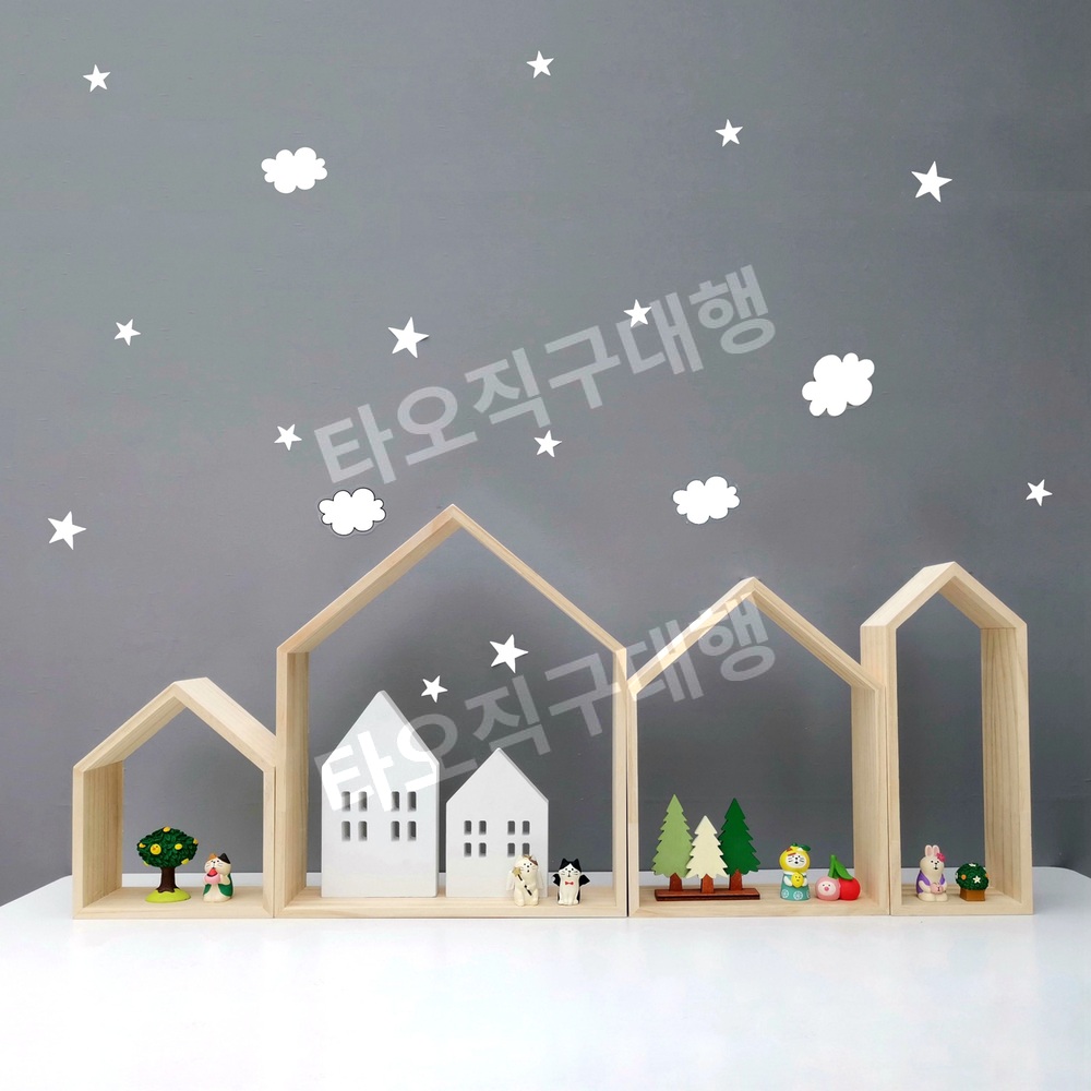 집모양선반 벽면 빈티지 다용도 인테리어 소품 원목 벽걸이 장식 수납장 진열대 - 상세 이미지 2