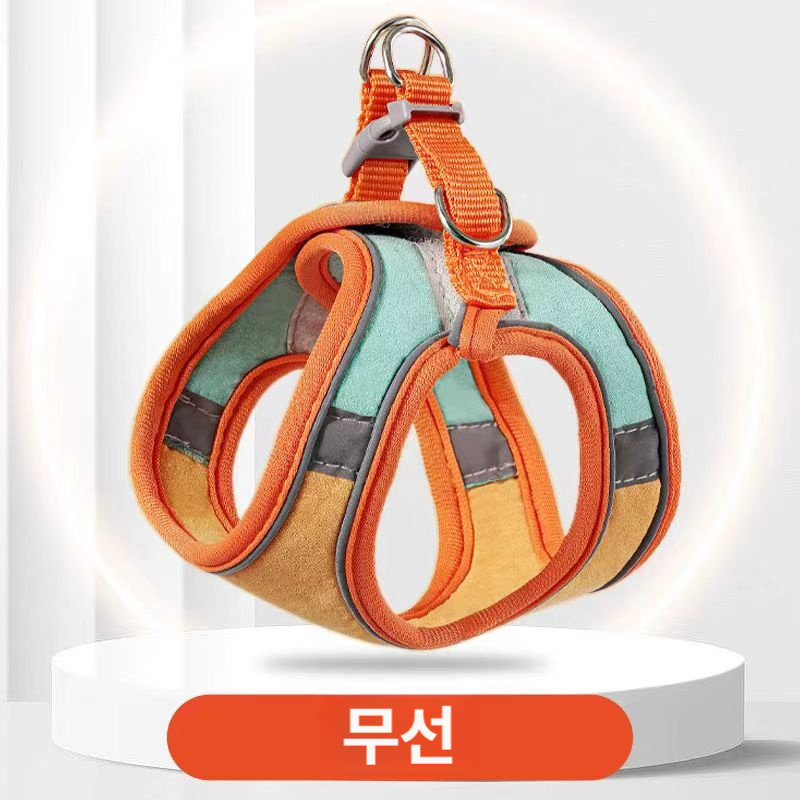 고양이 반사 안전벨크로 산책줄 조절 가능 반려묘 외출용 오렌지블루 캔디-로프 없음 S - 상품 이미지