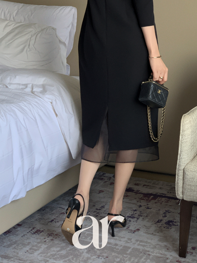 쉬폰 레이어드 H라인 롱 긴팔 하객룩 격식 원피스 op16227