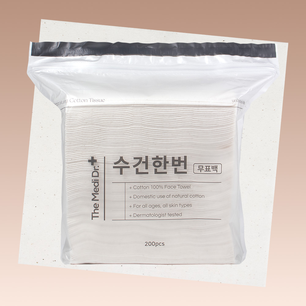 대용량 멸균 일회용 수건 /  수건한번 무표백 (200매) 60g, 화이트, 200장 제품 이미지