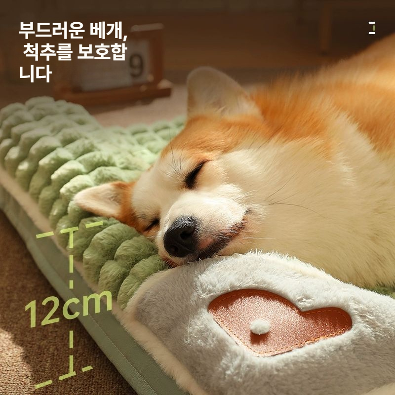 사계절 강아지 고양이 방석 분리세탁 애견 침대 올리브그린 소형 M 2.5kg 이하 - 상세 이미지 4
