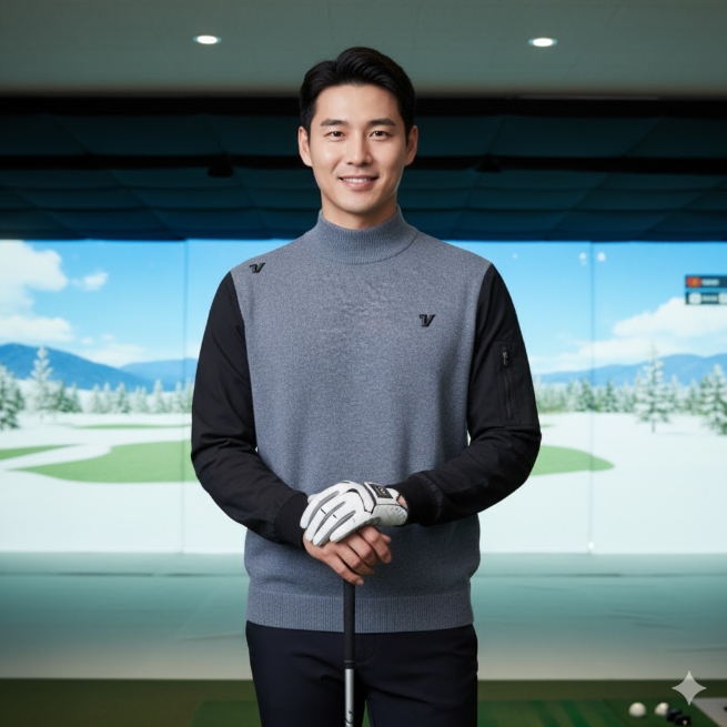 볼빅 남자 겨울 방풍 하이브리드 골프웨어 우븐 스웨터 골프니트 티셔츠 - 상품 이미지