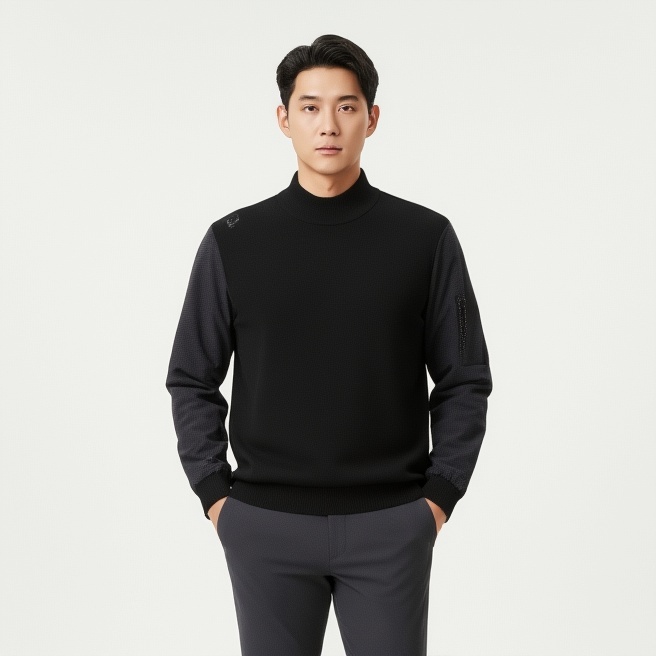 볼빅 남자 겨울 방풍 하이브리드 골프웨어 우븐 니트 스웨터 골프티셔츠 - 상품 이미지