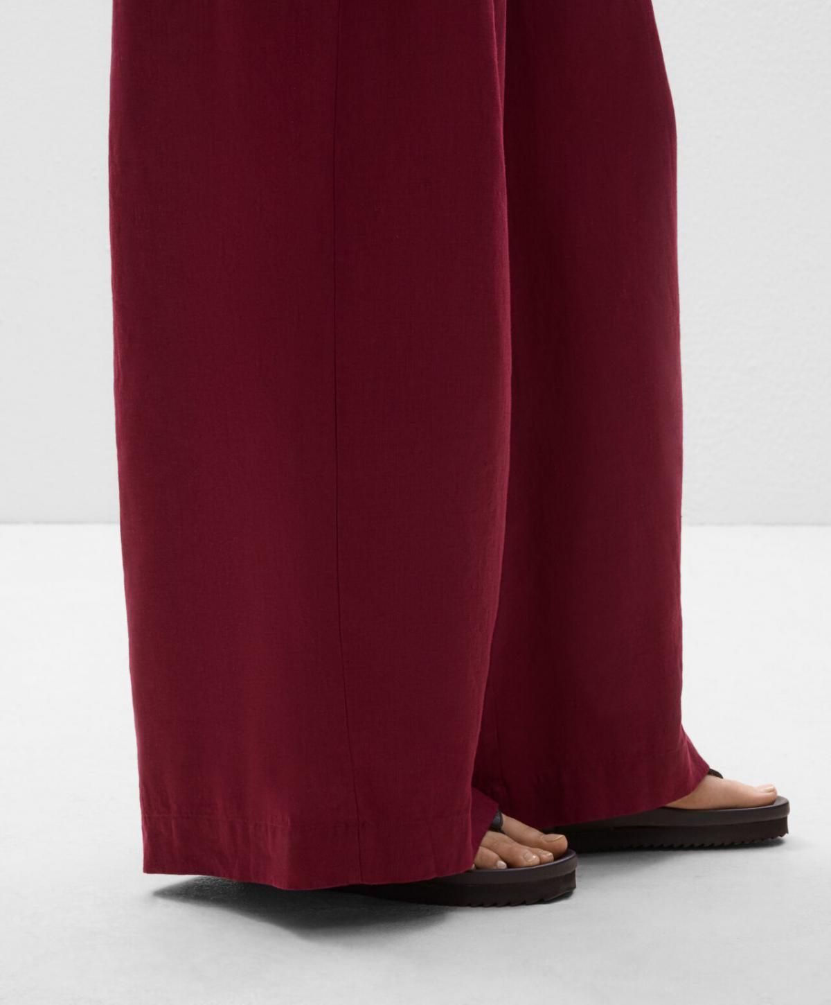 오이쇼 린넨 와이드 스트레이트 팬츠 밴딩 웨이스트 버건디 0334/473 BURGUNDY - 상세 이미지 4