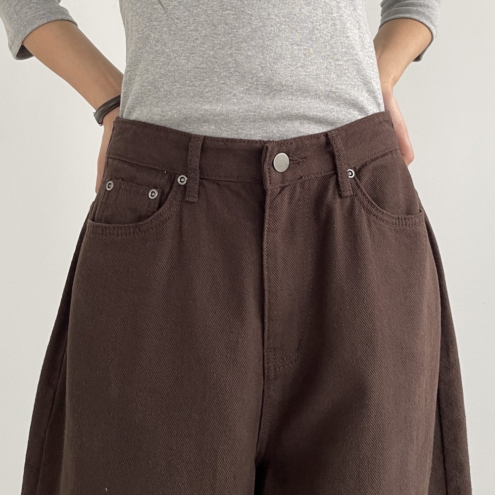 기모와이드팬츠 여성 가을 겨울 벌룬핏 면 코튼 브라운 블랙 체크온 팬츠 - 상세 이미지 4