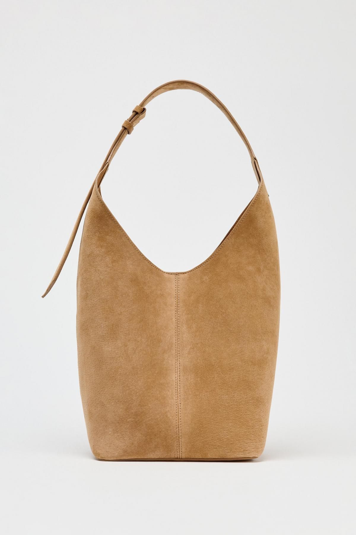 자라 스웨이드 레더 베이직 버킷백 핸들 디테일 6099/510 SAND/BROWN - 메인 이미지