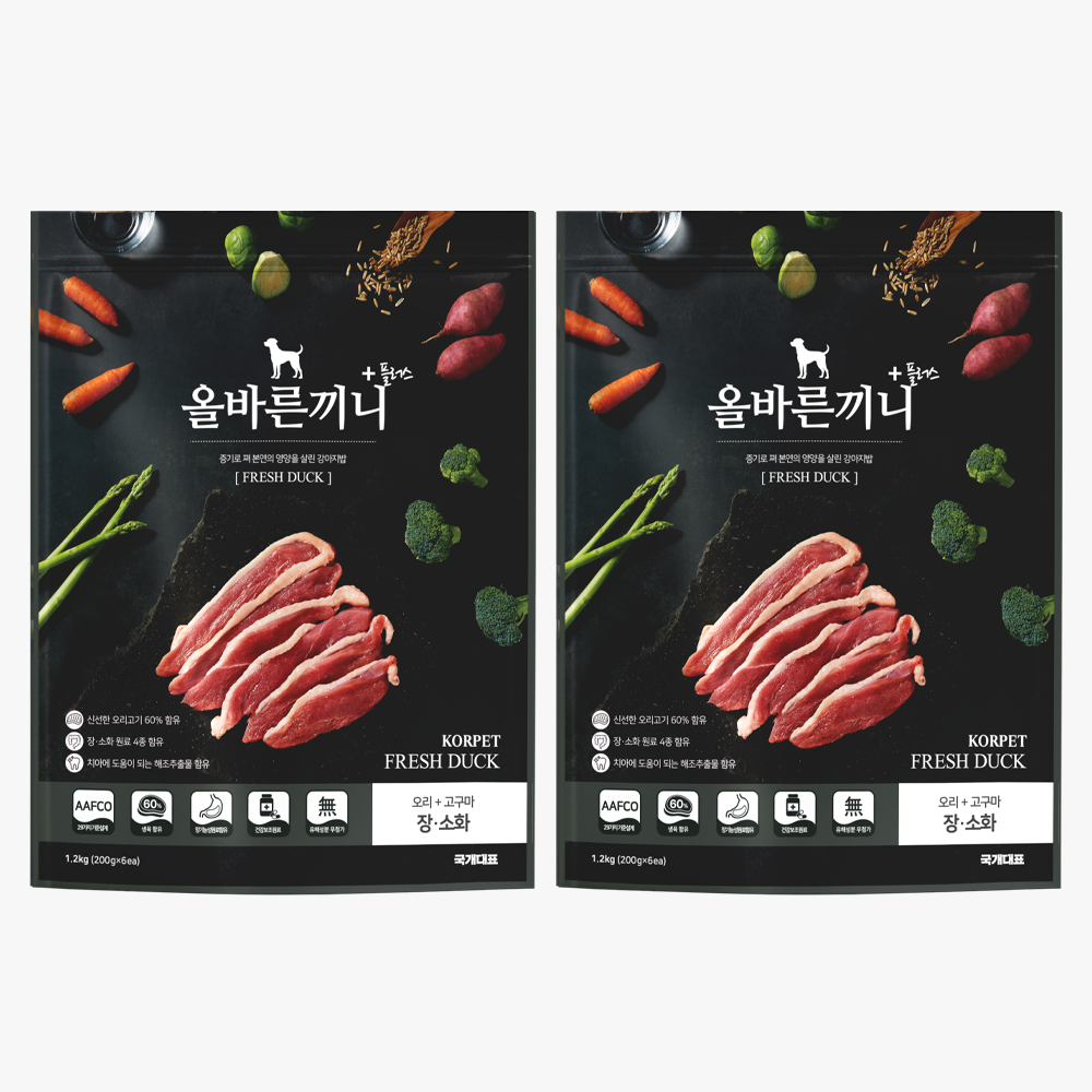 소형견 사료 닥스훈트 비숑 프리제 말티즈 올바른끼니 플러스 오리세트 기호성 좋은 사료 제품 이미지