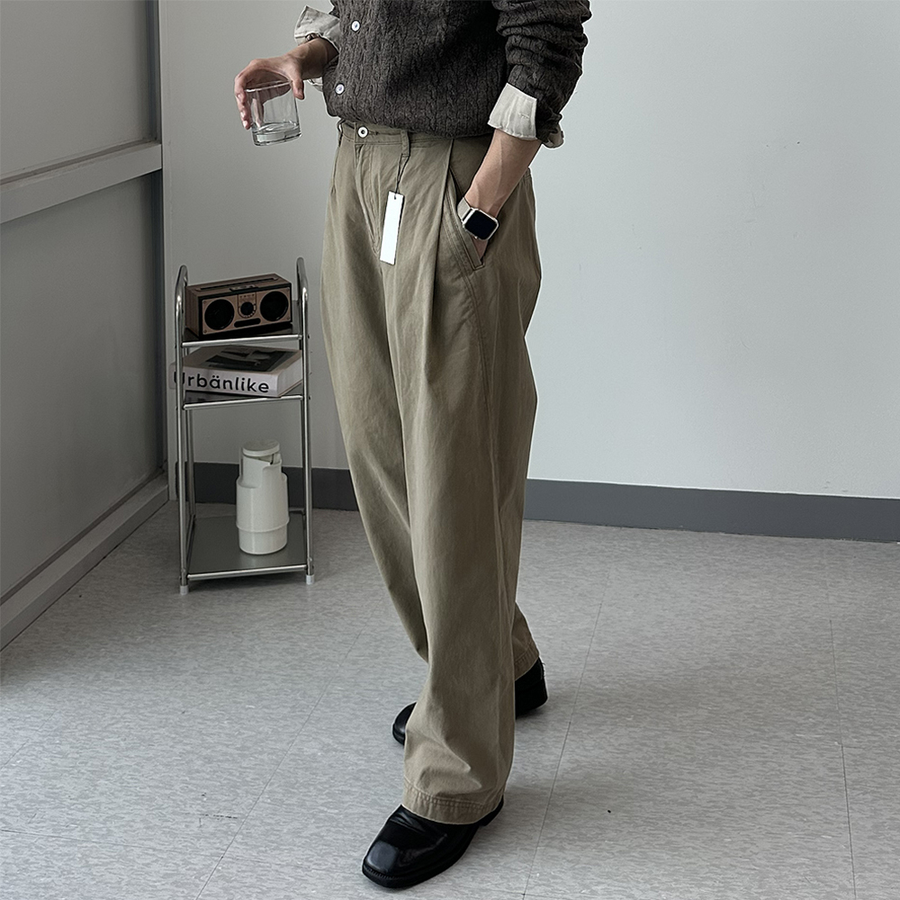 남자 바지 원턱 커브드 팬츠 면바지 남자 와이드팬츠 - 상품 이미지