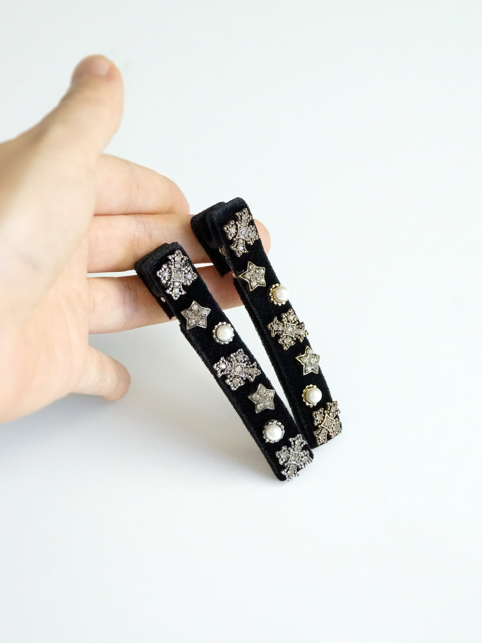 루드 칼라 스타 진주 크리스탈 벨벳 헤어 집게핀 옆머리삔 앞머리핀 L25FWAC51