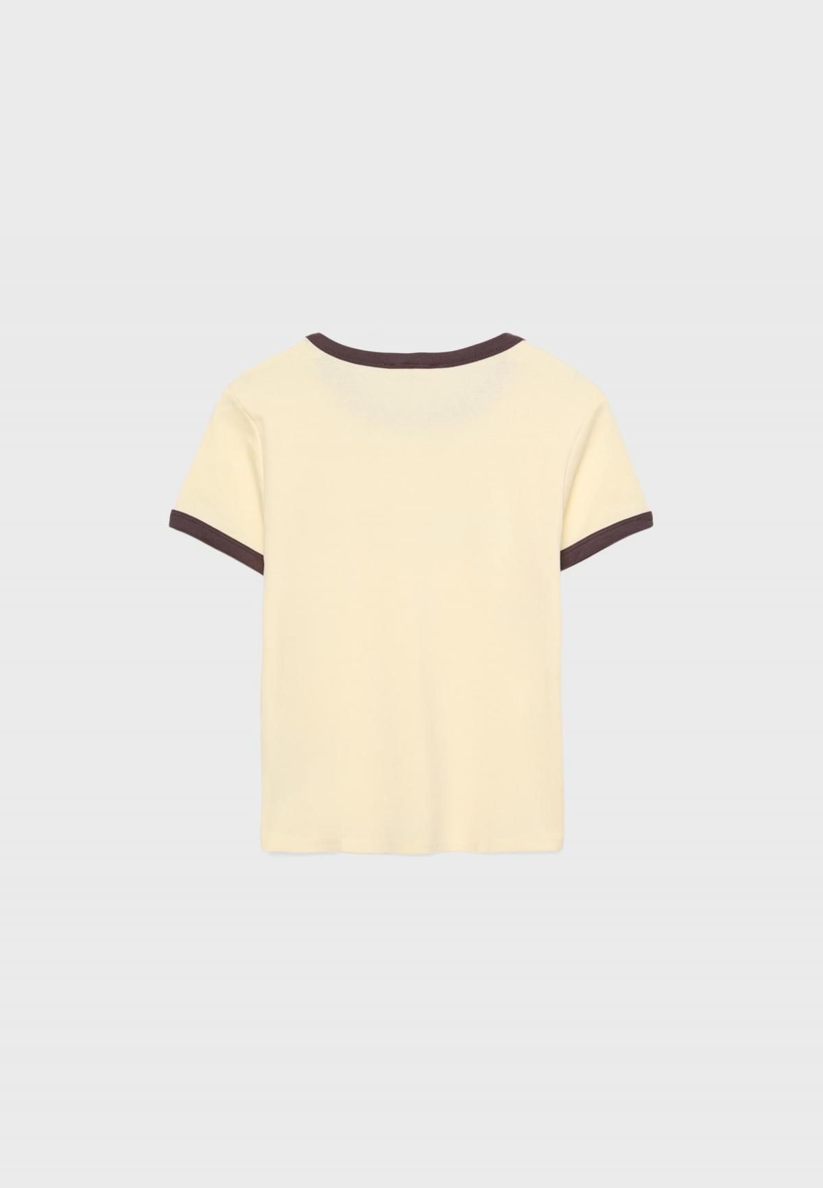 스트라디바리우스 레터링 배색 라운드넥 반팔 티셔츠 8070/600 PASTEL YELLOW - 상세 이미지 2