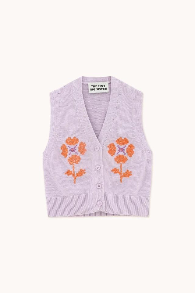 타이니코튼 플라워 자수 니트 베스트 라벤더 컬러 SS24-739L11 ONE COLOR - 메인 이미지