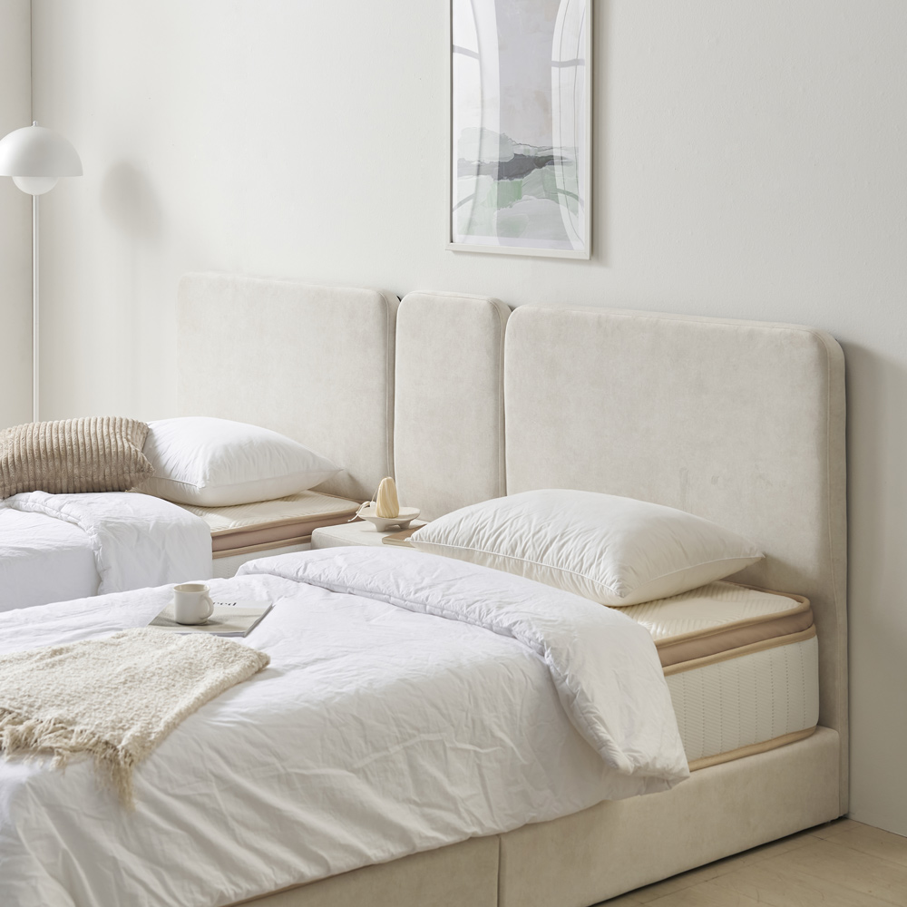 부부 트윈침대 패브릭 더블베드 호텔 침대 프레임 베이론 S+S(싱글+싱글), 살몬핑크