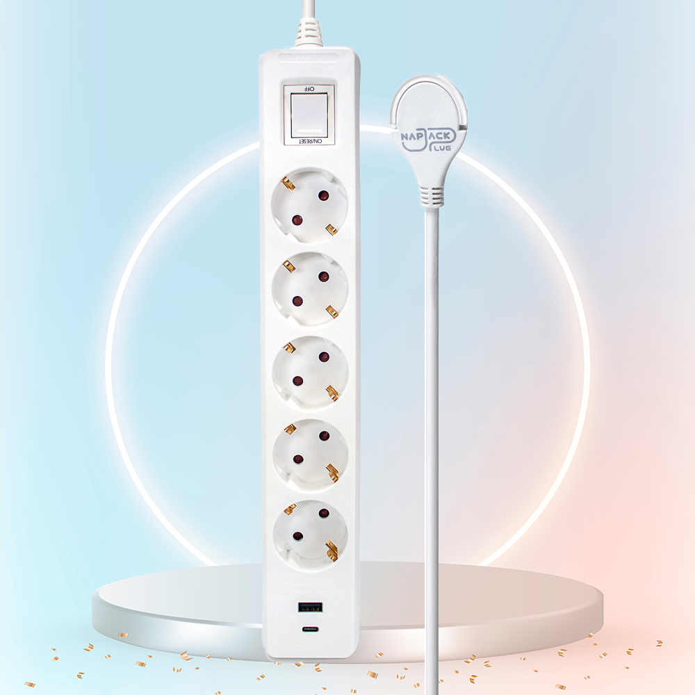 러그박스 5구 멀티탭 USB-C 타입 납작 플러그 안전커버 포함 1.5m, 화이트, 1개 - 메인 이미지