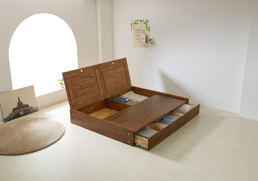 모스 무헤드 통판 원목 침대프레임 리프트 벙커 수납형침대 SS/Q/K