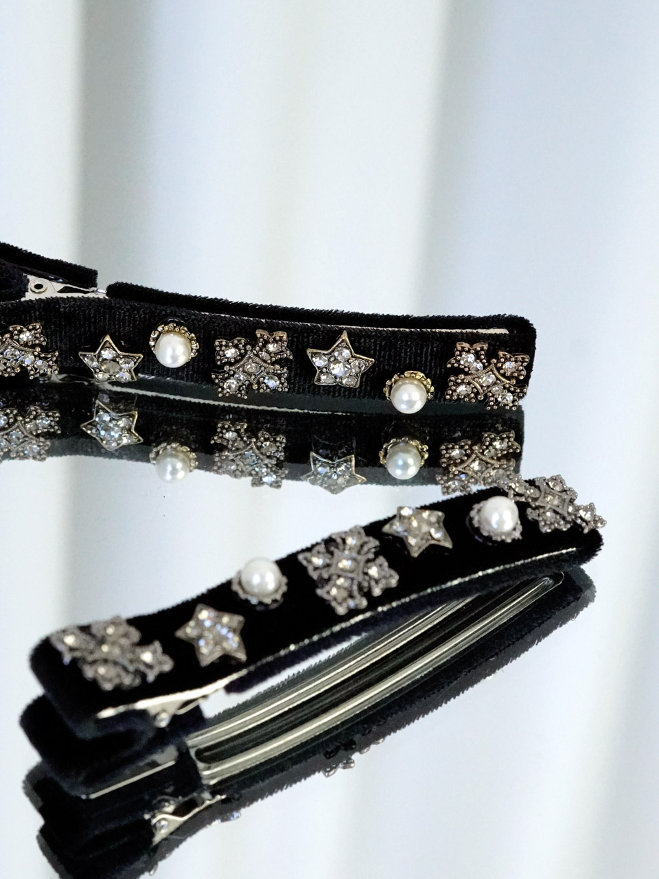 루드 칼라 스타 진주 크리스탈 벨벳 헤어 집게핀 옆머리삔 앞머리핀 L25FWAC51