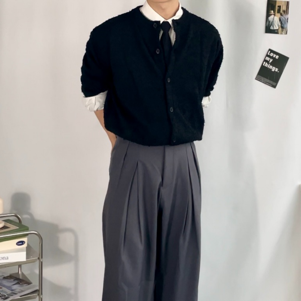남자크롭가디건 간절기 오버핏 루즈핏 가디건 코디 울 봄 가을 하객룩 - 상세 이미지 4