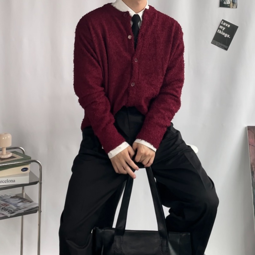 남자크롭가디건 간절기 오버핏 루즈핏 가디건 코디 울 봄 가을 하객룩 - 상품 이미지