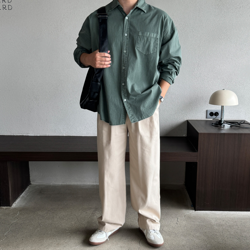남자 면바지 와이드 치노 투턱 팬츠 - 상세 이미지 5