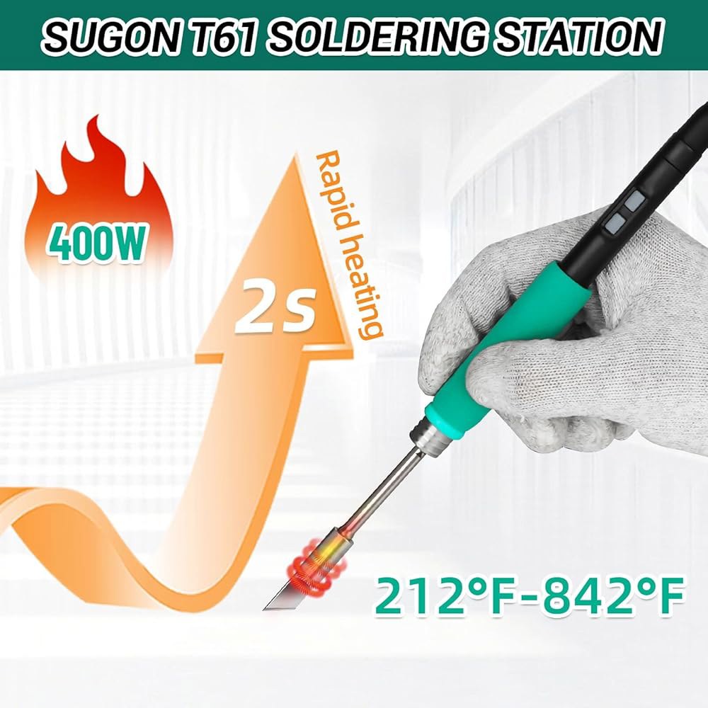 SUGON T61 400W 디지털 납땜 아이언 스테이션, C470 및 C245 핸들과 팁 6개, 212 F-932 F, 2S 고속 열, 슬립 모드, 3개의 프리셋 채널, C/ F, - 상세 이미지 2