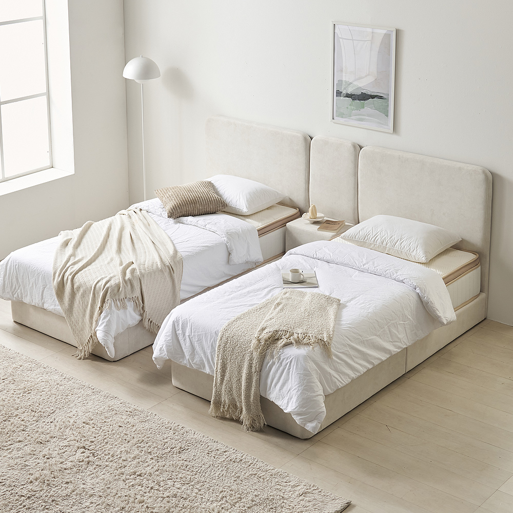 부부 트윈침대 패브릭 더블베드 호텔 침대 프레임 베이론 S+S(싱글+싱글), 살몬핑크