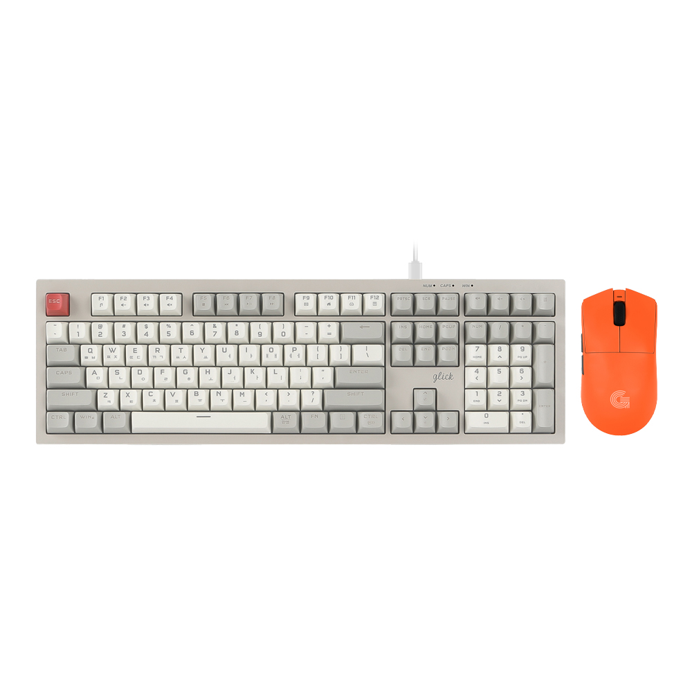지클릭커 오피스프로 OPS990 사일런스 M RGB 무소음 방수 키보드 무선 마우스 세트 108 Retro - 상품 이미지