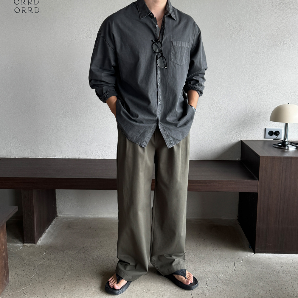남자 면바지 와이드 치노 투턱 팬츠 이미지 6