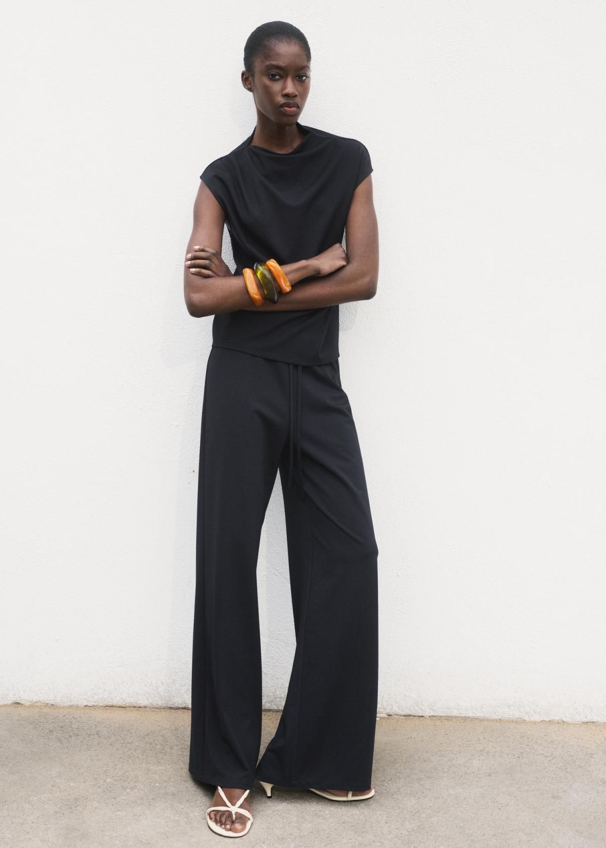 망고 트렌디 와이드핏 하이웨이스트 밴딩 팬츠 17091578 AZUL MARINO - 상세 이미지 2