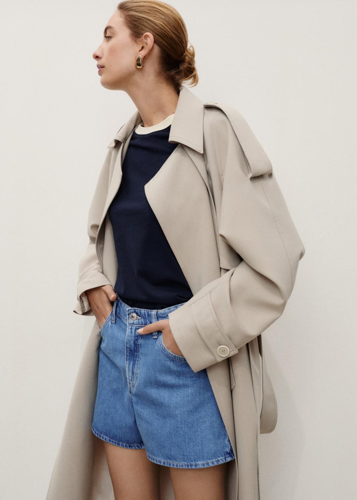 망고 하이웨이스트 스트레이트핏 데님 쇼츠 17051200 AZUL MEDIO - 상세 이미지 5