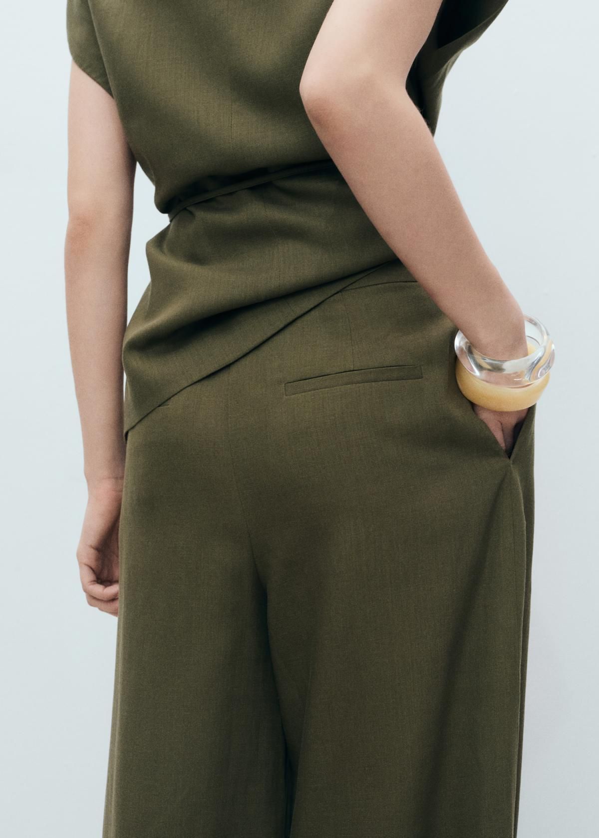 망고 린넨믹스 테크니컬 와이드 슬랙스 팬츠 핀턱 87058641 KHAKI - 상세 이미지 5