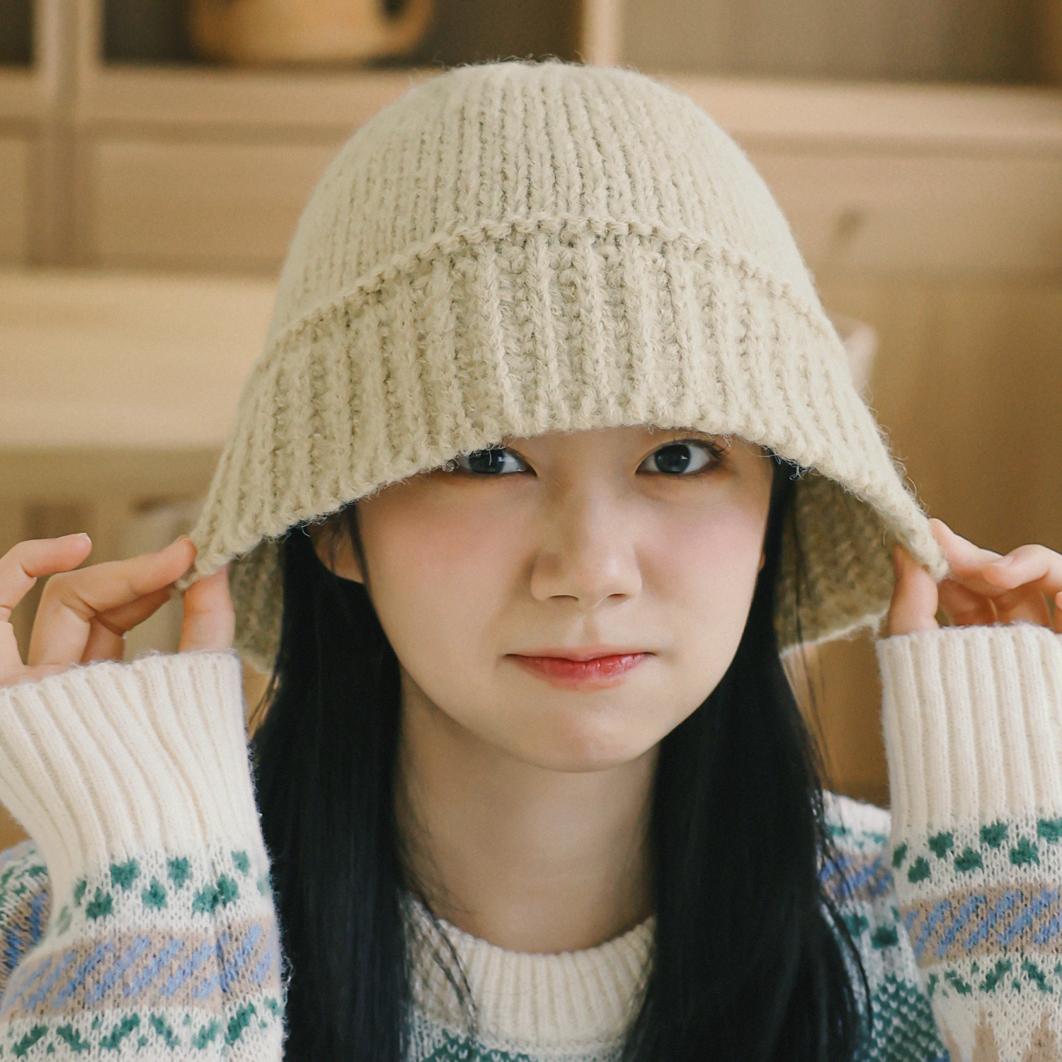 국내생산 포근한 울 니트 버킷햇 뜨개 벙거지 남녀공용 겨울 벙거지모자