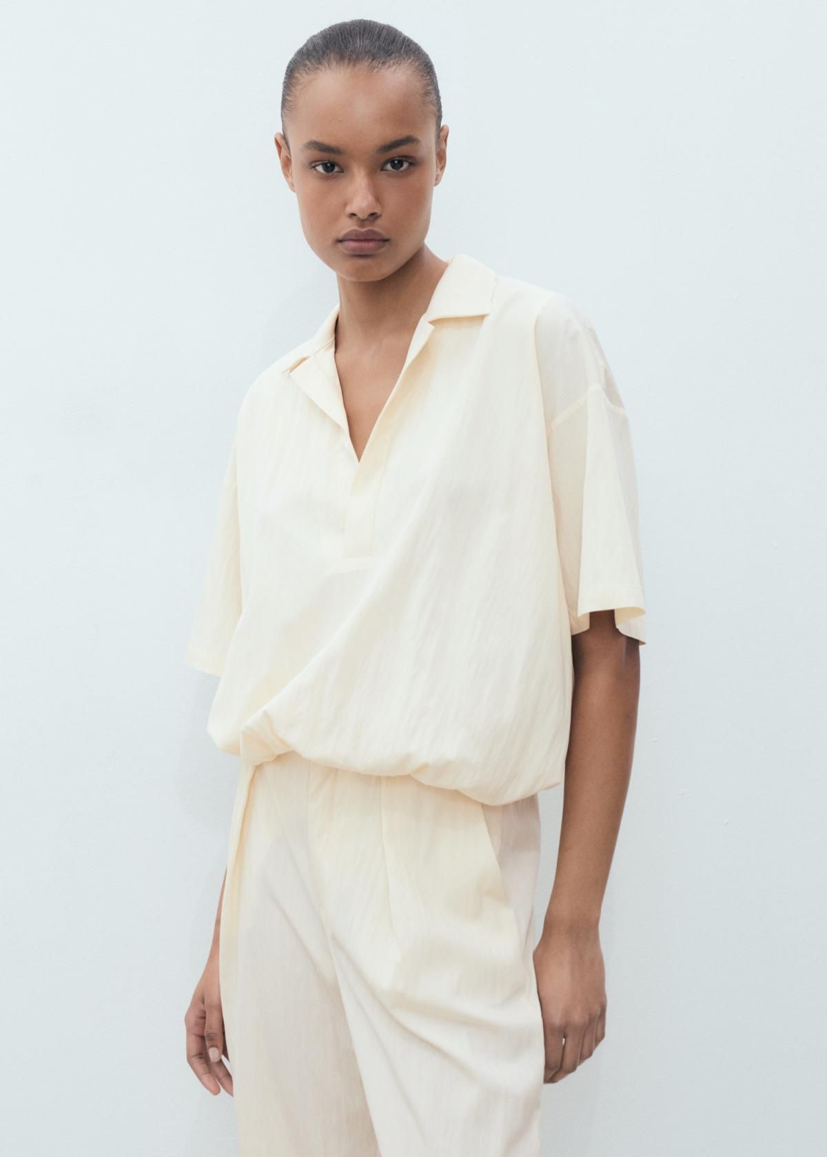 망고 크롭 텍스처 와이드 슬랙스 팬츠 17081154 VAINILLA - 상세 이미지 4