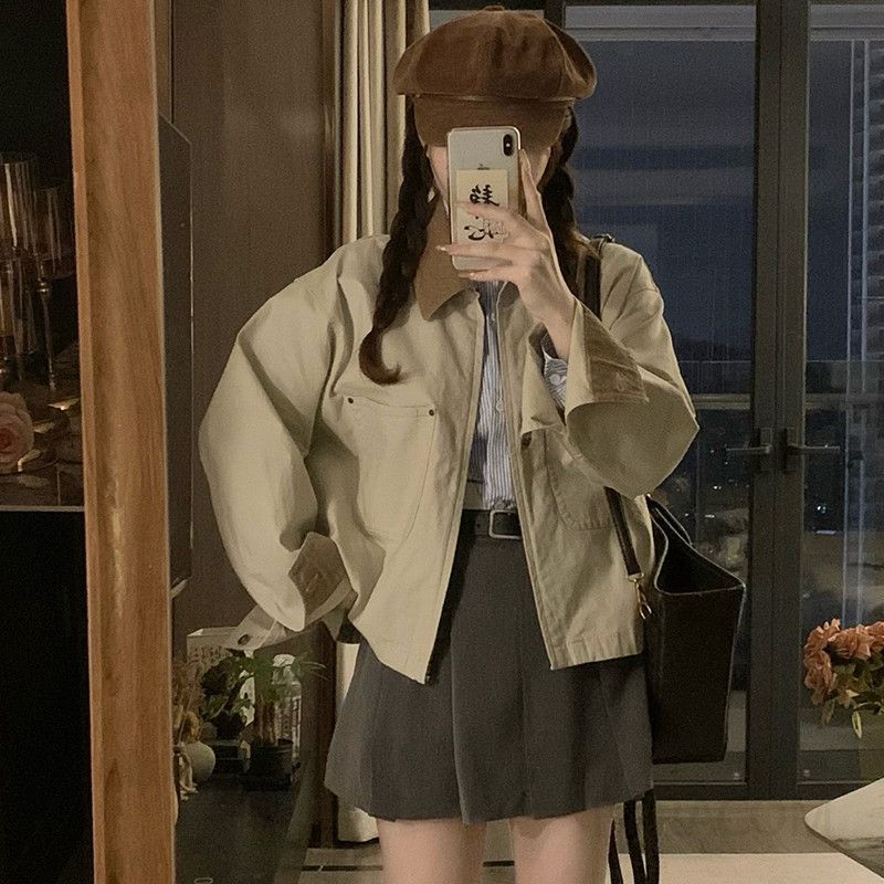 여성 빅사이즈 루즈핏 오버핏 숏자켓 봄 가을 간절기 바람막이 캐주얼 데일리 아우터 점퍼 간편 코디 - 상세 이미지 3