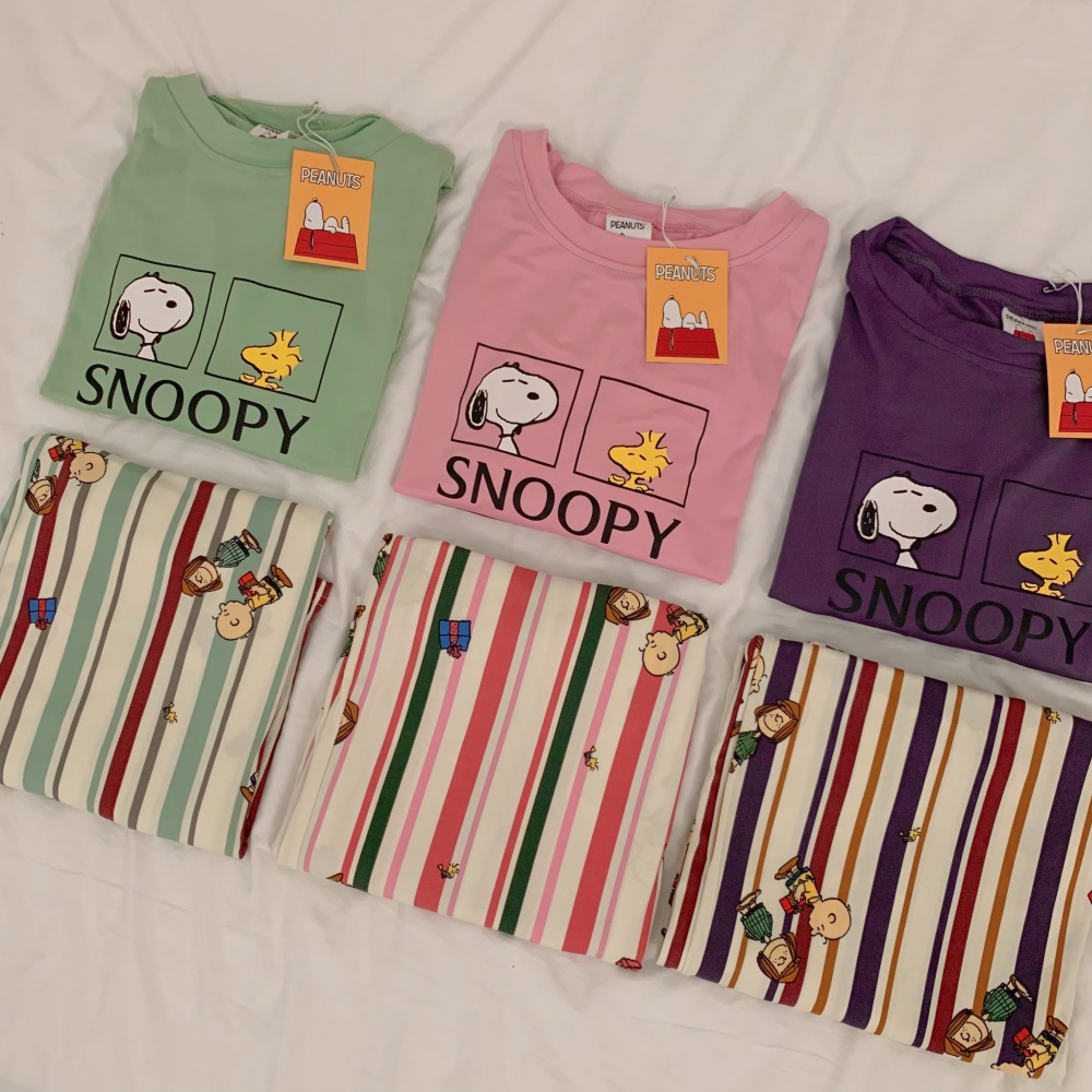 치즈 스누피 멜로우 긴팔 잠옷세트 커플 수면 피치 파자마 파티 제품 이미지