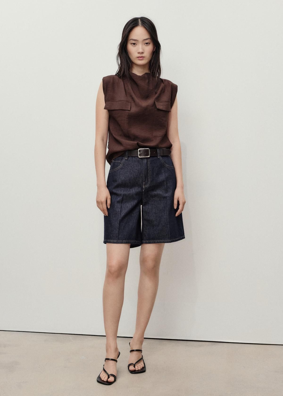 망고 하이웨이스트 데님 스트레이트핏 반바지 진청 17071181 AZUL - 상세 이미지 3