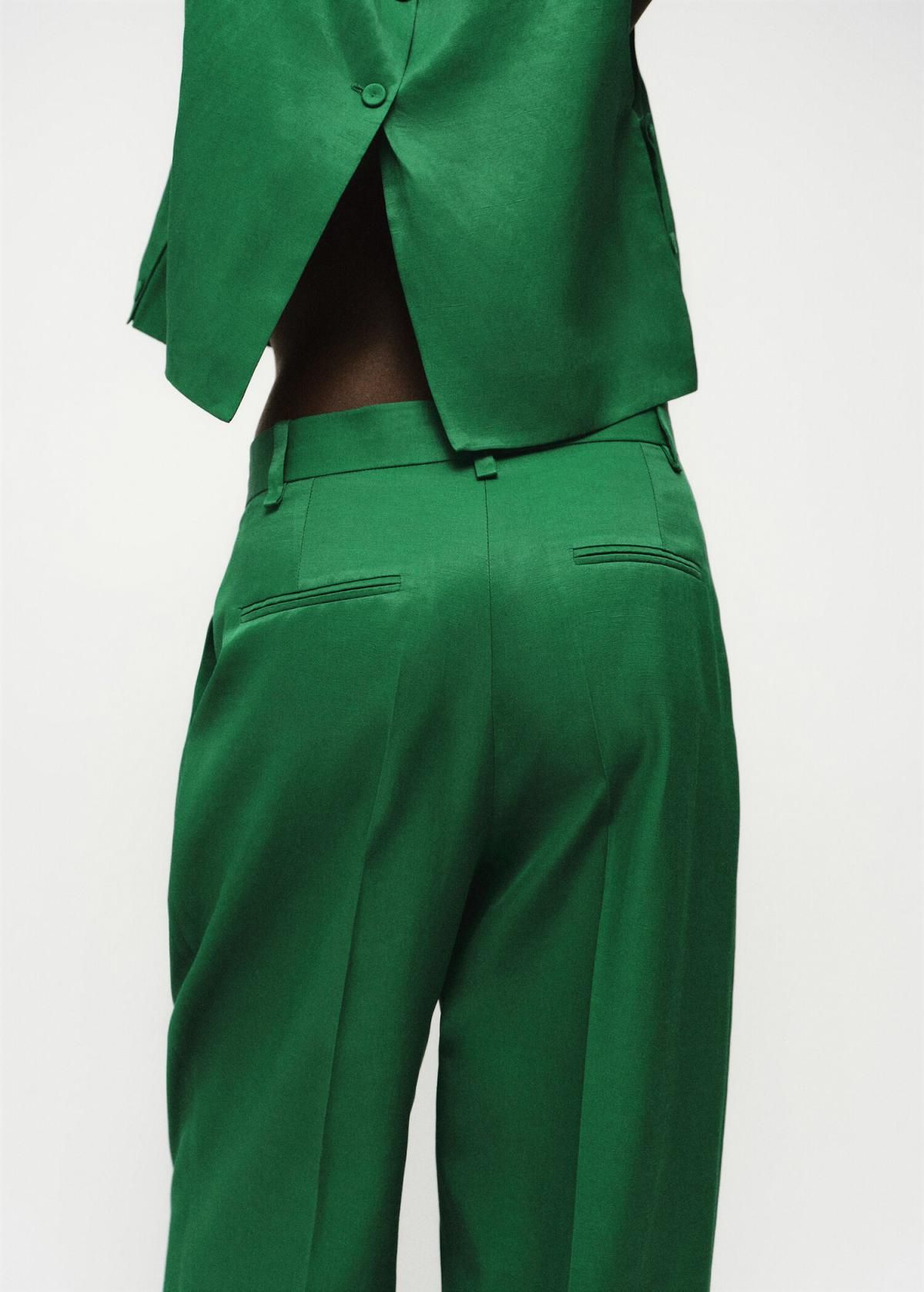 망고 테일러드 그린 린넨믹스 스트레이트 슬랙스 팬츠 17094134 VERDE - 상세 이미지 5