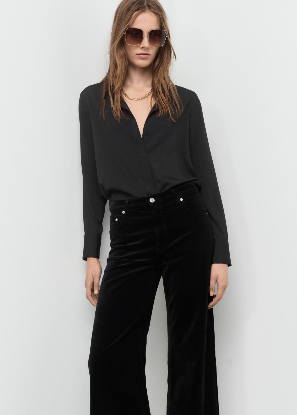 망고 벨벳 와이드핏 미드라이즈 팬츠 17067798 NEGRO - 상세 이미지 3