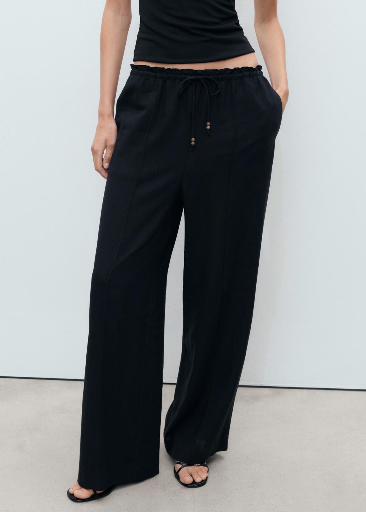 망고 린넨믹스 와이드 밴딩 웨이스트 슬랙스 팬츠 17071224 NEGRO - 상품 이미지