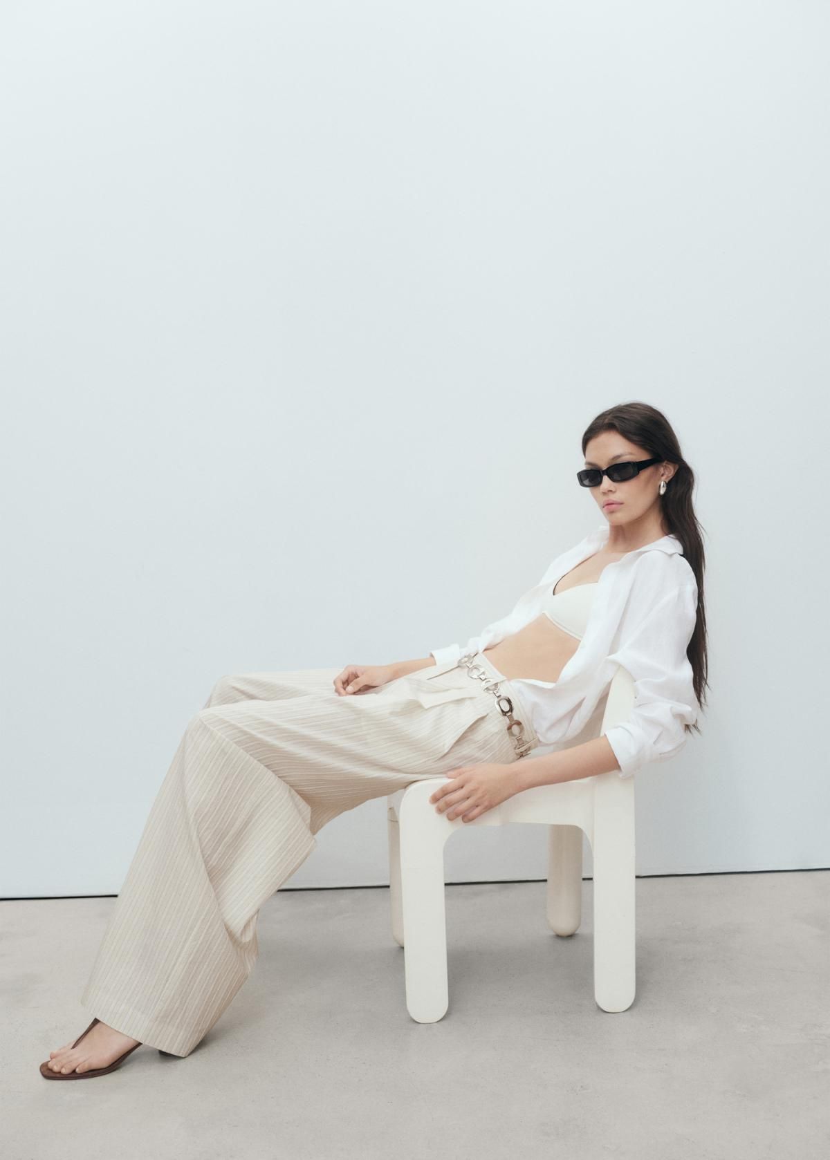 망고 스트라이프 와이드 팬츠 코튼 하이웨이스트 17022537 GRIS CLARO/PASTEL - 상세 이미지 5