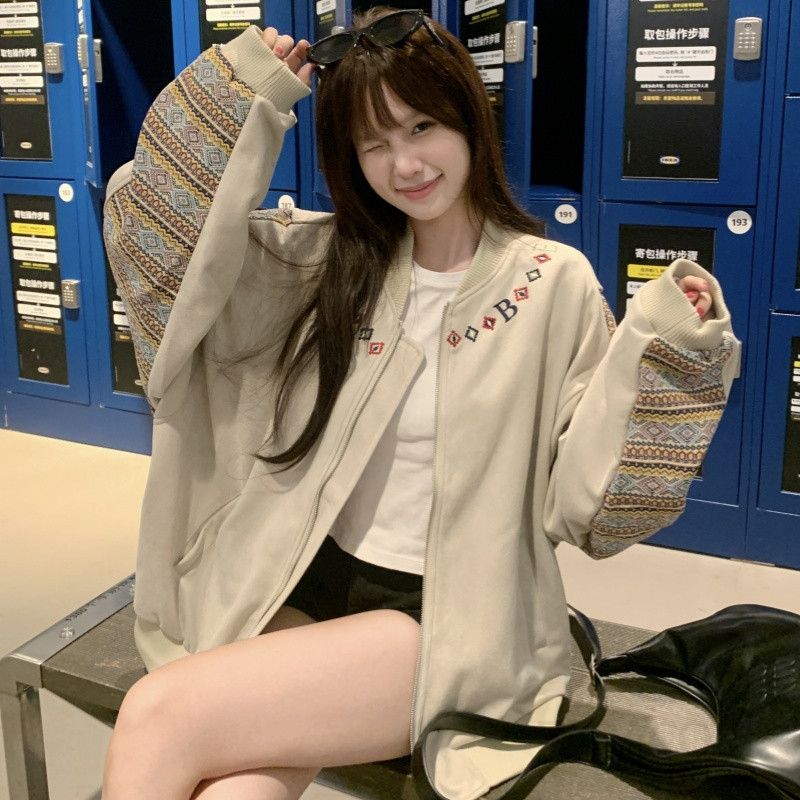 가을 간절기 여성 에스닉 스타일 루즈핏 리본 자켓 트렌디한 디자인 편안한 착용감 모던한 분위기 패션 점퍼 - 상세 이미지 3