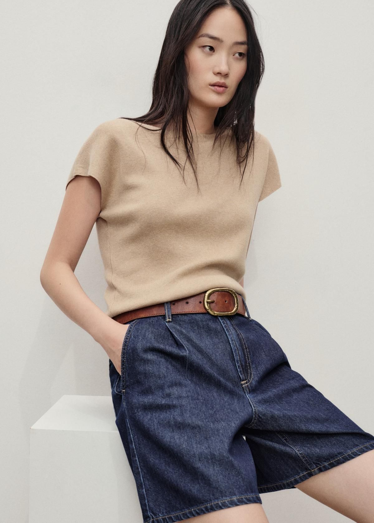 망고 데님 테크니컬 핀턱 미디 반바지 17041190 AZUL - 상세 이미지 5