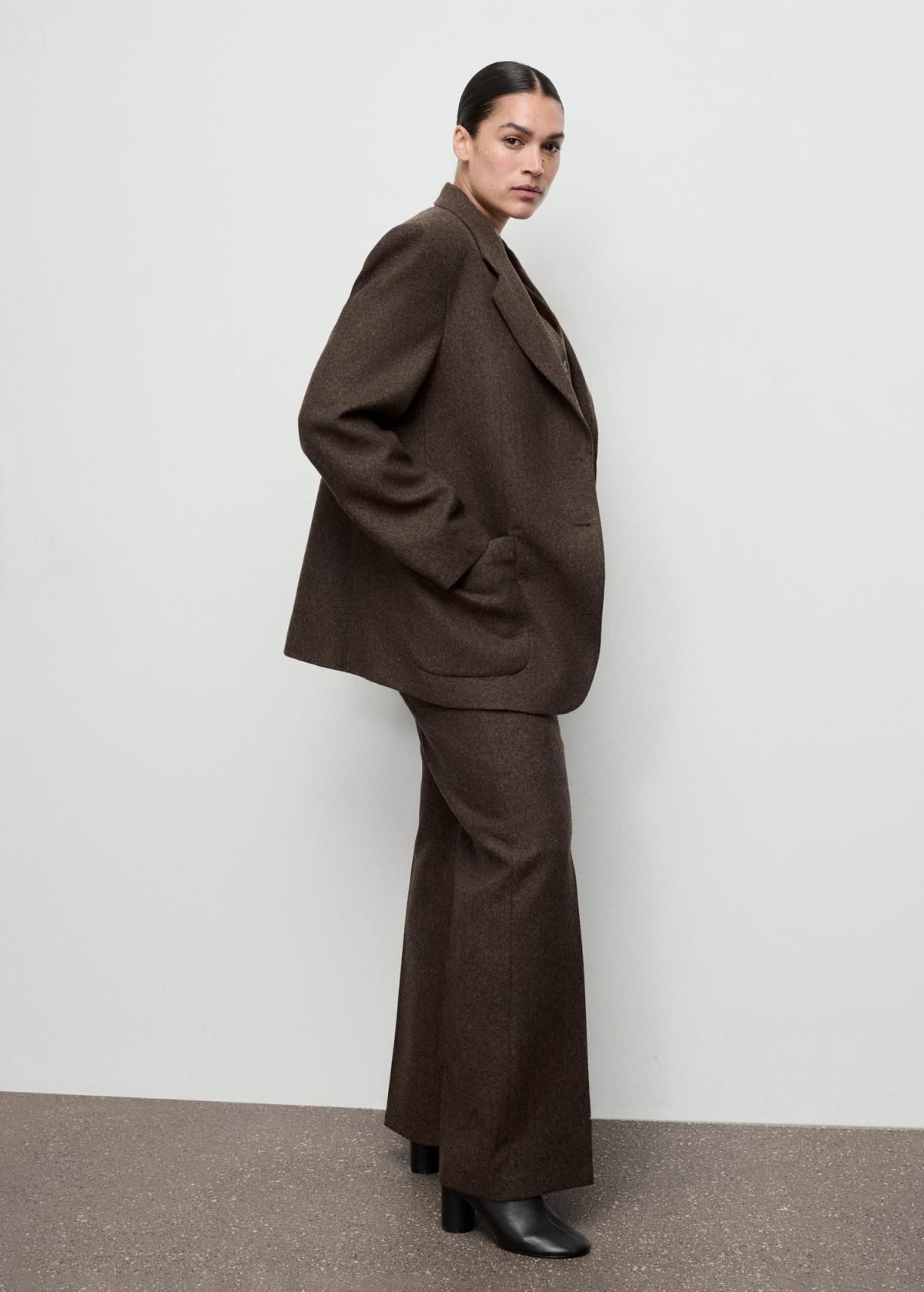 망고 울믹스 하이웨이스트 스트레이트 슬랙스 팬츠 17017914 MARRON - 상세 이미지 5